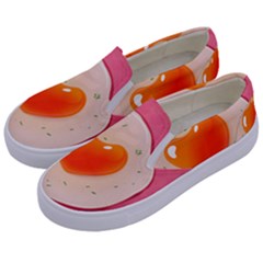 Omelette Heart Pink Valentine Kids  Canvas Slip Ons by Bajindul