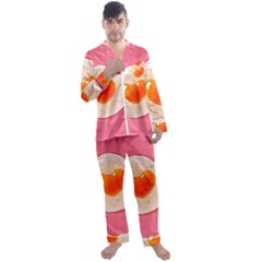 Omelette Heart Pink Valentine Men s Satin Pajamas Long Pants Set