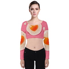 Omelette Heart Pink Valentine Velvet Long Sleeve Crop Top by Bajindul