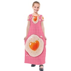 Omelette Heart Pink Valentine Kids  Short Sleeve Maxi Dress by Bajindul