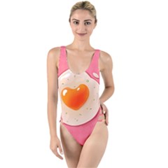 Omelette Heart Pink Valentine High Leg Strappy Swimsuit by Bajindul