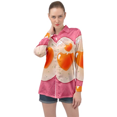 Omelette Heart Pink Valentine Long Sleeve Satin Shirt by Bajindul