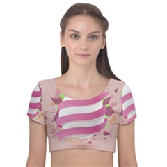 Easter Egg Velvet Short Sleeve Crop Top  by Bajindul