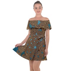 Fractal Abstract Off Shoulder Velour Dress by Bajindul