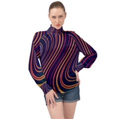 Fractal Mathematics Generated High Neck Long Sleeve Chiffon Top by Bajindul