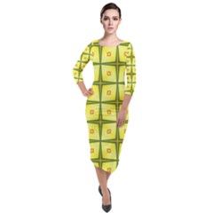 Background Pattern Gold Quarter Sleeve Midi Velour Bodycon Dress by Bajindul