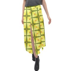 Background Pattern Gold Velour Split Maxi Skirt