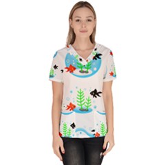 Fish Goldfish Water Women s V-neck Scrub Top by Bajindul