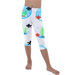 Fish Goldfish Water Kids  Lightweight Velour Capri Leggings  by Bajindul