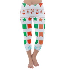 Christmas Bunting Banners Tasse Capri Winter Leggings  by Bajindul