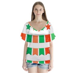 Christmas Bunting Banners Tasse V-neck Flutter Sleeve Top by Bajindul