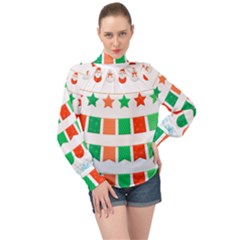 Christmas Bunting Banners Tasse High Neck Long Sleeve Chiffon Top by Bajindul