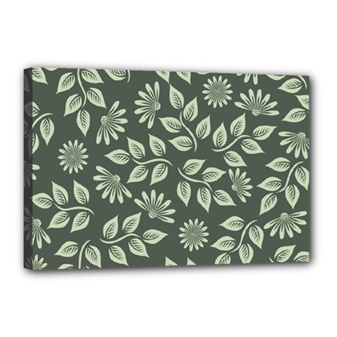 Flowers Pattern Spring Green Canvas 18  X 12  (stretched) by Bajindul