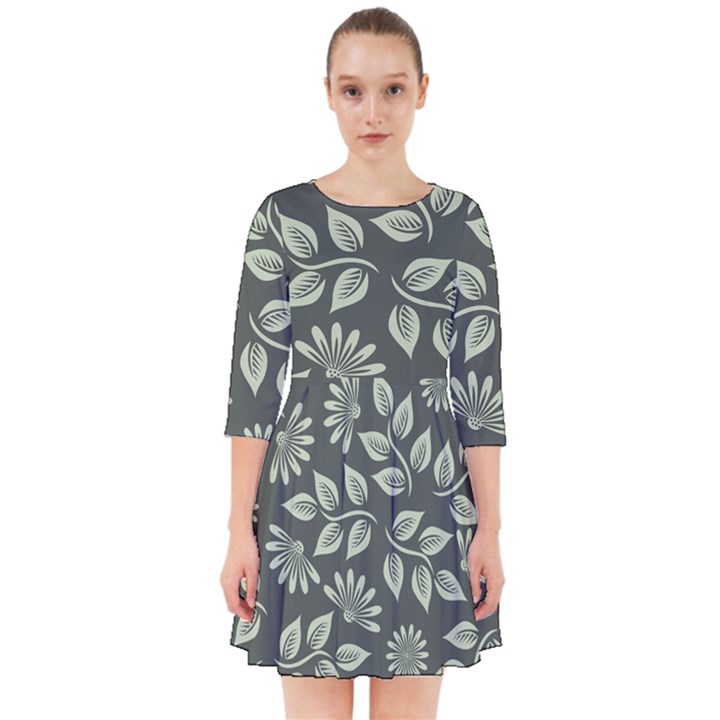 Flowers Pattern Spring Green Smock Dress