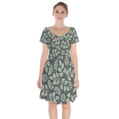 Flowers Pattern Spring Green Short Sleeve Bardot Dress by Bajindul