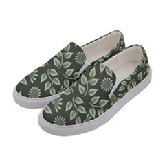 Flowers Pattern Spring Green Women s Canvas Slip Ons by Bajindul