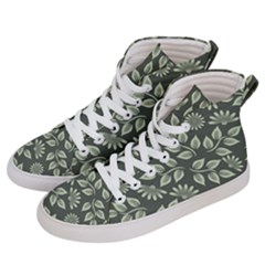 Flowers Pattern Spring Green Men s Hi-top Skate Sneakers by Bajindul