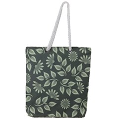 Flowers Pattern Spring Green Full Print Rope Handle Tote (large) by Bajindul