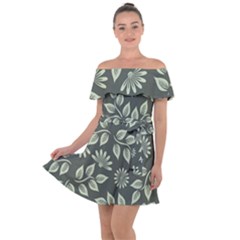 Flowers Pattern Spring Green Off Shoulder Velour Dress by Bajindul