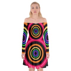 Neon Light Abstract Off Shoulder Skater Dress by Bajindul