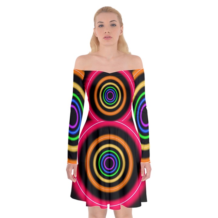 Neon Light Abstract Off Shoulder Skater Dress