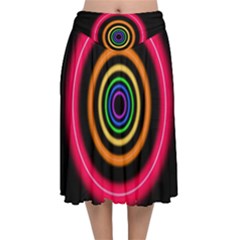 Neon Light Abstract Velvet Flared Midi Skirt by Bajindul