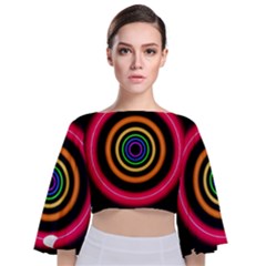 Neon Light Abstract Tie Back Butterfly Sleeve Chiffon Top