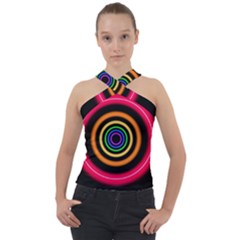 Neon Light Abstract Cross Neck Velour Top