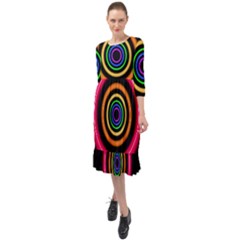 Neon Light Abstract Ruffle End Midi Chiffon Dress by Bajindul