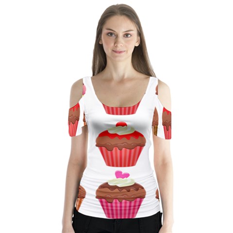 Chocolate Cake Muffin Butterfly Sleeve Cutout Tee  by Bajindul