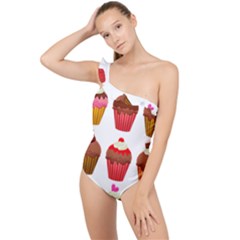 Chocolate Cake Muffin Frilly One Shoulder Swimsuit by Bajindul