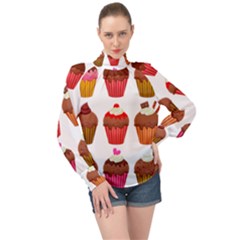 Chocolate Cake Muffin High Neck Long Sleeve Chiffon Top