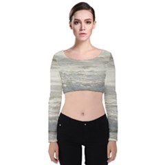 Pacific Ocean Velvet Long Sleeve Crop Top by brightandfancy