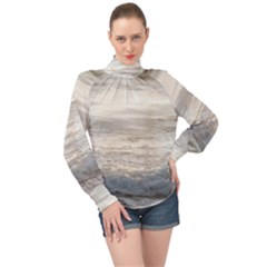 Pacific Ocean High Neck Long Sleeve Chiffon Top