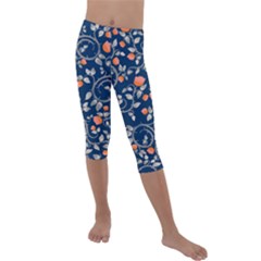 Midnight Florals Kids  Lightweight Velour Capri Leggings  by VeataAtticus