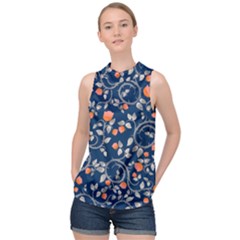 Midnight Florals High Neck Satin Top by VeataAtticus