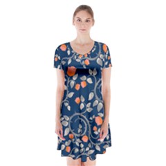 Midnight Florals Short Sleeve V-neck Flare Dress