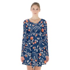 Midnight Florals Long Sleeve Velvet V-neck Dress