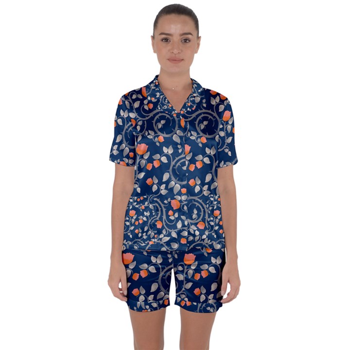 Midnight Florals Satin Short Sleeve Pyjamas Set