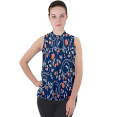 Midnight Florals Mock Neck Chiffon Sleeveless Top by VeataAtticus