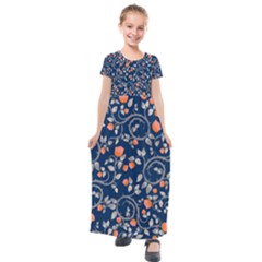 Midnight Florals Kids  Short Sleeve Maxi Dress by VeataAtticus