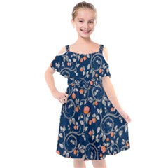 Midnight Florals Kids  Cut Out Shoulders Chiffon Dress