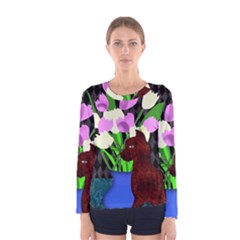 The Cat And The Tulips Women s Long Sleeve Tee