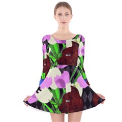 The Cat And The Tulips Long Sleeve Velvet Skater Dress