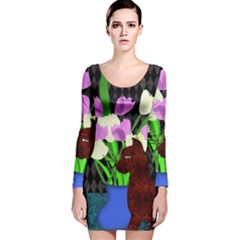 The Cat And The Tulips Long Sleeve Velvet Bodycon Dress