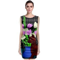 The Cat And The Tulips Sleeveless Velvet Midi Dress