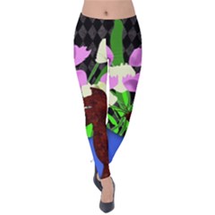 The Cat And The Tulips Velvet Leggings