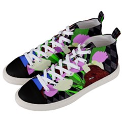 The Cat And The Tulips Men s Mid-top Canvas Sneakers by bloomingvinedesign