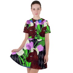 The Cat And The Tulips Short Sleeve Shoulder Cut Out Dress 