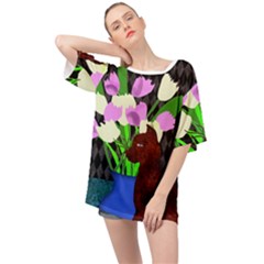 The Cat And The Tulips Oversized Chiffon Top